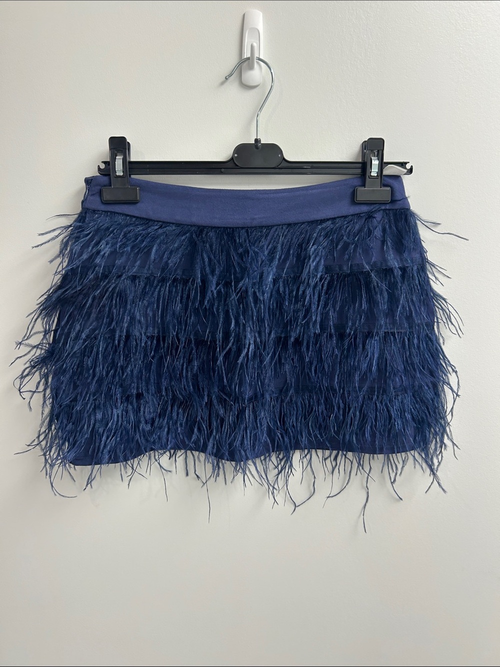 Bershka Navy Feather Tiered Mini Skirt